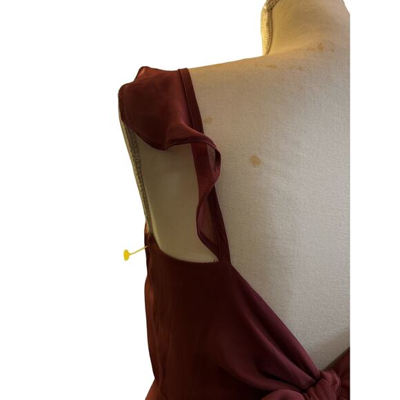 Burgundy Flowing Formal Birdy Gray Gown with Romantic Flouncy Ruffle Sleeve Bow - Picture 5 of 11